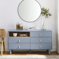 Vente chaude Moderne 6 Tiroir Commodes Commode En Rotin Commode Convient Pour Chambre Salon Entrée Couloir Bleu