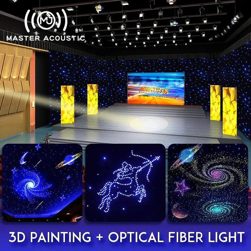Master Acoustic Sky Light Tấm Trần Hấp Thụ Âm Thanh Polyester Tranh 3D Đèn LED Sợi Quang