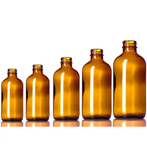 Bouteilles en verre rondes transparentes ambrées de 4 oz, 8 oz, 16 oz, 120 ml, 250 ml, 500 ml, écologiques, avec bouchon à vis hermétique pour la tequila et les boissons - Product Image 1