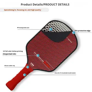 Raquetas de Pickleball Deportivas de Fibra de Carbono de Alta Calidad en Tejido Twill de Kevlar Negro y Rojo Desde 2025 - Product Image 5