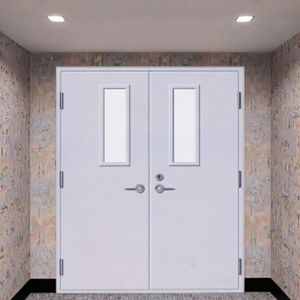 Porta antincendio in acciaio per uscita di emergenza moderna porta tagliafuoco commerciale di sicurezza a doppia foglia - Product Image 3