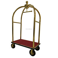Chariot à bagages en acier inoxydable Bellman, cage à oiseaux, chariot à bagages d'hôtel, dessus doré, roues de 8 pouces et 6 pouces, moderne, capacité de charge de 400 livres