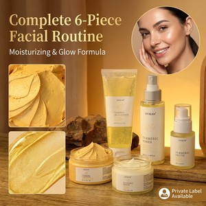Set de Cuidado Facial Radiant Glow <span class=keywords><strong>con</strong></span> Cúrcuma, Kit Iluminador <span class=keywords><strong>con</strong></span> Mascarilla de Arcilla, Sérum, Limpiador, Tónico, Aceite Facial y Crema, Marca Privada - Product Image 1