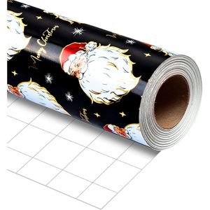 Burymento Christmas Wrapping Paper 17 In X 32.8 Ft Black Santa Design Reversible Gift <b>Wrap</b> For Holiday Crafting - Product Image 1