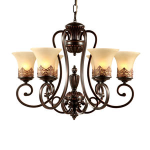 עתיק שחור יצוק ברזל נברשת כפרי אמנות קרפט ברונזה זכוכית נברשת תקרת אורות תליית מנורת שינה - Product Image 1