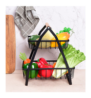 Plateau en métal pliable double couche pour cuisine moderne Porte-fruits et légumes en fer avec panier de rangement