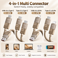 Câble de charge magnétique auto-organisant 4 en 1 65W, tressé en nylon, multi-connecteurs, vente en gros OEM