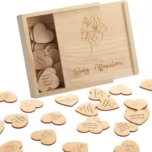 Pafu Wooden Positive Affirmations Cards For Women Heart Shaped Daily Affirmations Wood Box Gifts Motivational Quotes
