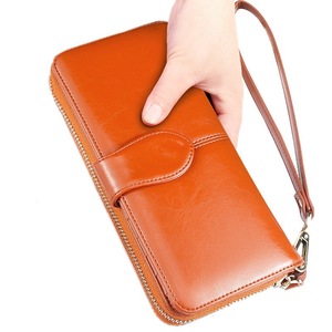 Delle signore del commercio all'ingrosso oliato cuoio dell'unità di elaborazione dell'annata di stile alla <span class=keywords><strong>moda</strong></span> borsa lunga delle donne della chiusura lampo del raccoglitore per la signora - Product Image 2