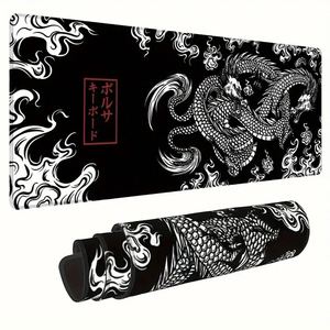 Extended <b>Gaming</b> <b>Mouse</b> <b>Pad</b> Dragon Design Black White Fabric Waterproof Rectangular 1000x500mm Stitched Edge Desktop Use Stock - Product Image 1