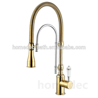 Robinet de cuisine moderne en laiton à montage sur plan, mitigeur chaud/froid à ressort, finition or, design royal