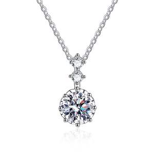 SD Fine Ladies Jewelry 925 <b>Silver</b> 3 Stones 1 Carat Moissanite Engagement Women Wedding <b>Real</b> Moissanite Pendant <b>Necklace</b> - Product Image 1