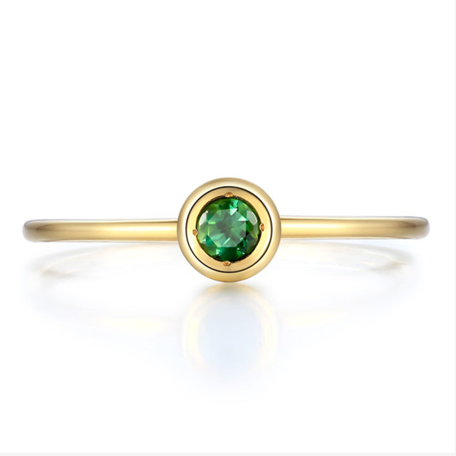Messi Jewelry Classic Chic Emerald Stone Solitary 14k 18k Yellow Gold Ring for Women