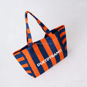 Custom Striped Cotton <strong>Canvas</strong> <strong>Tote</strong> <strong>Bag</strong> with Long Strap <strong>Large</strong> Size Orange Blue Printed <strong>Canvas</strong> Shopping <strong>Tote</strong> <strong>Bag</strong> with Overall Print - Product Image 2