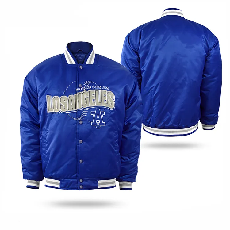 Fashion Design American Logo personalizzato giacche da Baseball in tinta unita giacca da Baseball in raso da uomo personalizzata in cotone per uomo