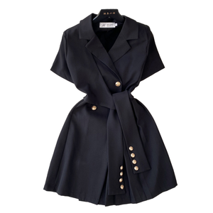 slim fit dress slacks Strapless Drop Waist Belted Combo Cocktail Dress in Black Gold main image 0