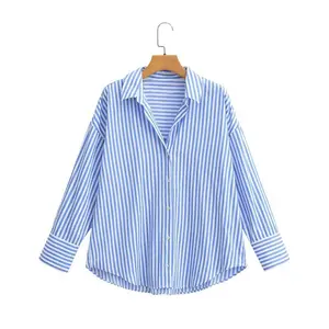 Zatrhmbm Zomer Dameskleding 2023 Nieuwe Mode Poplin Shirt Retro Casual Lange Mouw V-Hals Sexy Elegant Shirt