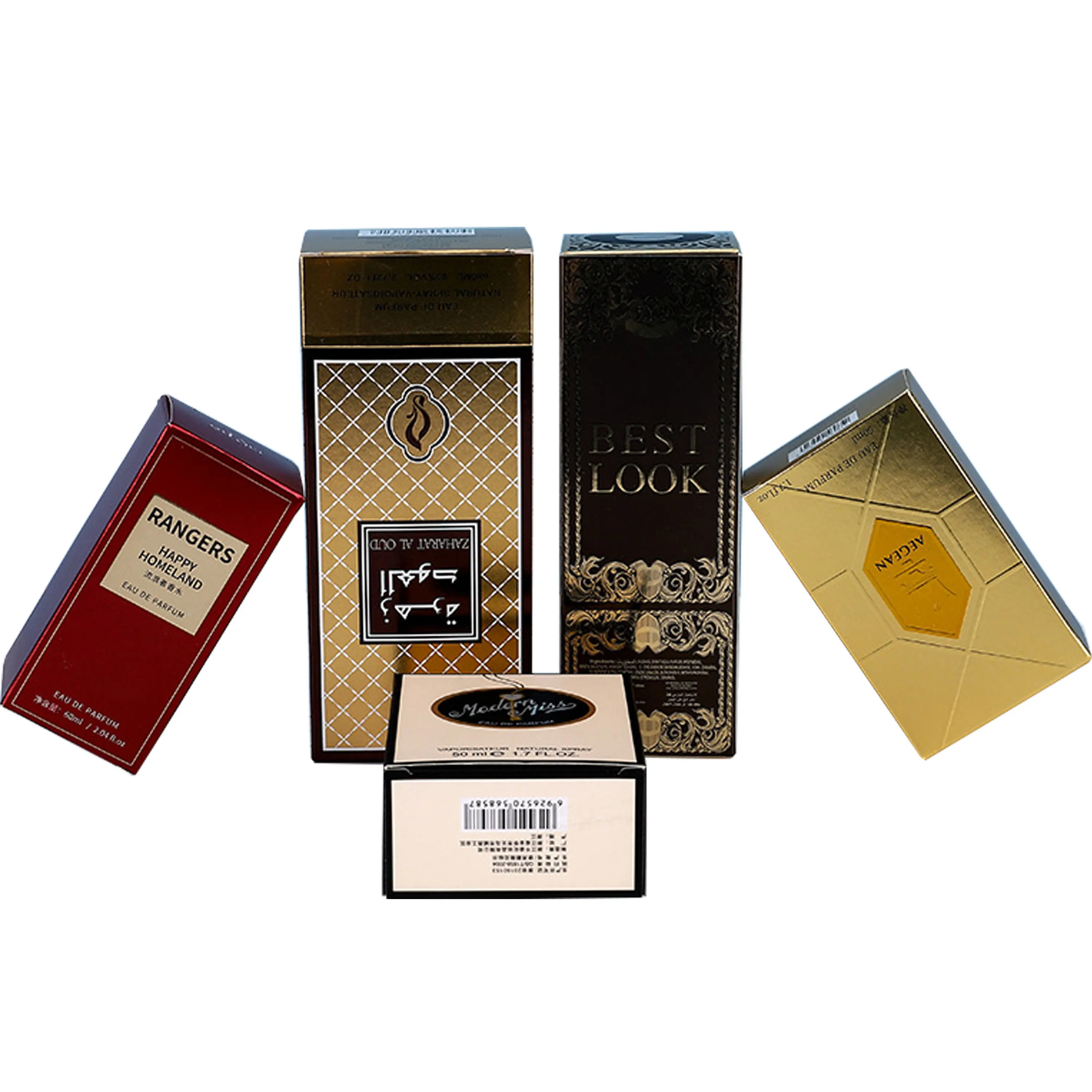 カスタムゴールドフォイル/スポットUV/ラミネート香水ボックスプリントロゴ香水包装ボックス