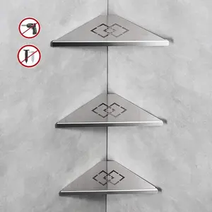 Amazon Hot Sales Wall Mounted 3 Tier Badkamer Hoekplank Opslag Rvs 304 Oppervlak Satijn Nikkel Douche Hoekplank