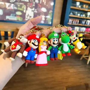Super Mario Bros 3D PVC Anime Silicon custom Keychain Cartoon Doll Yoshi Mushroom Key Chain Bag Key Ring Promotional keychain