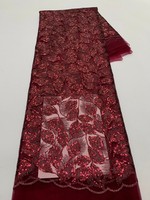 Tissu africain en dentelle noire brodée de sequins et de perles, magnifique dentelle en résille pour vêtements féminins.