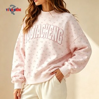 Sweater Mock Neck Bordir Custom Streetwear Warna Pink untuk Wanita, Bahan Fleece Katun Mewah, Ukuran Oversized, Nyaman Dipakai