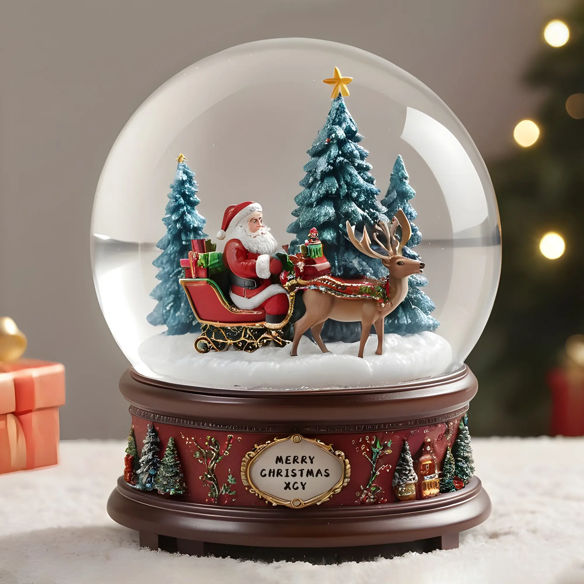 Boule à neige de Noël personnalisée et personnalisée Cadeau souvenir Décoration intérieure de Pâques Boule à neige 3D en résine d'orignal en verre