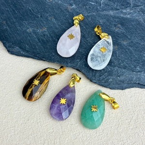 Pendentif en cristal naturel en forme de goutte d'eau, <span class=keywords><strong>améthyste</strong></span> et <span class=keywords><strong>quartz</strong></span> rose facettés avec breloque étoile, bijoux pour colliers, vente en gros - Product Image 1