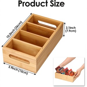 Bamboo Spice Packet Storage <b>Box</b> Rectangle Desktop Organizer With Compartments Handmade Solid <b>Wood</b> - Product Image 4
