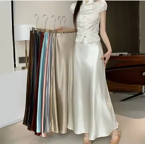 Women's Breathable and Anti-Static Satin <b>Split</b> <b>Skirt</b> High Waist Empire Waistline Casual Style for Spring Season - Product Image 4