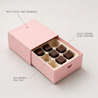 Boîte cadeau en chocolat rose clair personnalisée avec séparateur pour 6 truffes, emballage pour bonbons