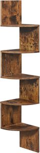 Étagère d'angle murale flottante en bois noir et blanc, étagère d'angle à 5 niveaux, étagères murales en zigzag - Product Image 2
