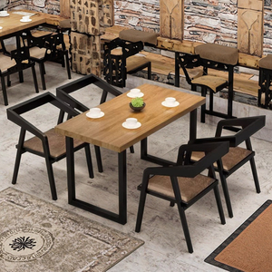 Juego de mesa de comedor y silla de madera maciza de estilo industrial Vintage para <span class=keywords><strong>Bar</strong></span>, barbacoa, restaurante, cafetería o uso comercial para sala de estar - Product Image 3