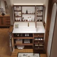 Meuble-lavabo mural flottant de luxe moderne de 60 pouces en contreplaqué avec miroir intelligent anti-buée et plan de travail