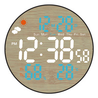 Horloge numérique LED électronique à écran rond de grande taille, télécommande, affichage de la météo, de la température et de l'humidité, en plastique ABS