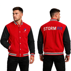 Blouson universitaire unisexe rouge et noir, coupe classique, col montant, couleur unie, décontracté, pour l'hiver, en laine et cuir, coupe-vent, respirant, haute qualité - Product Image 6