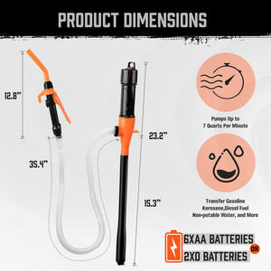 Pompe de transfert à batterie <span class=keywords><strong>orange</strong></span> pour moto et voiture, pompe à essence et huile avec buse de contrôle de débit, pompe à essence liquide pour tuning - Product Image 4