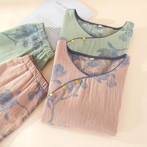 Nouvel ensemble de pyjama pour <span class=keywords><strong>femme</strong></span> 2026, style rétro <span class=keywords><strong>traditionnel</strong></span> <span class=keywords><strong>chinois</strong></span>, imprimé, col rond, 100 % coton, jacquard <span class=keywords><strong>chinois</strong></span> - Product Image 1