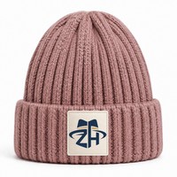 Bonnet en tricot côtelé épais rose poudré pour femme, taille unique, avec revers, chaud, hiver, patch tissé, logo personnalisé, vente en gros, approvisionnement en vrac