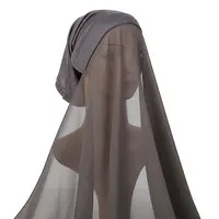 Ghs011 cachecol interno feminino, cachecol de chiffon étnico, instantâneo, monocromático, hijab