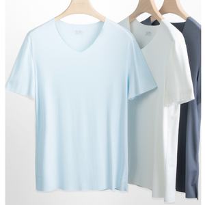 T-shirts pour hommes en modal imprimé, sans couture, à manches courtes, coupe ajustée, sportifs, col en V, respirants, séchage rapide, double face, couleur unie, vente en gros - Product Image 3