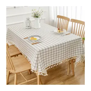 New Design Pastoral White Checkered 3D Digital Printed Table Cloths Stain Resistant Washable Table Cover with Ta
