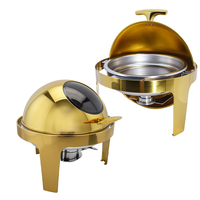 Chafer de acero inoxidable con ventana de vidrio para catering Juego de buffet de lujo Calentador de alimentos Roll Top Chafing Dish