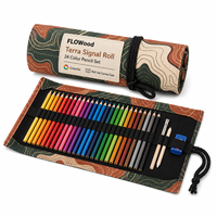 FLOWood Terra Signal Roll – Coffret de 24 crayons de couleur enroulables dans un étui en toile – Crayons de voyage portables pour artistes, croquis et dessins