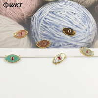 WT-P2120 Pendentifs en or en forme d'œil avec zircon goutte d'eau et pierres précieuses naturelles, design frais, avec doubles anneaux pour collier femme DIY