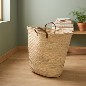 Cesto de Ropa Plegable de Paja XL con Diseño Marroquí Tejido a Mano, Cesta de Almacenamiento de Ropa de Tejido Abierto con Asas de Cuero para Uso Interior/Exterior - Product Image 2