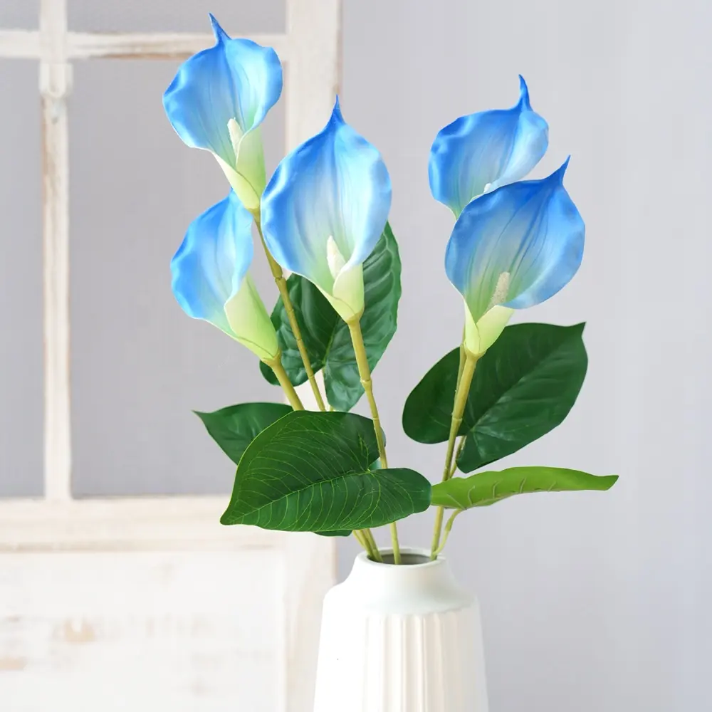 Sang trọng làm bằng tay màu xanh nhân tạo Calla Lily bó hoa trang trí đám cưới nhà hoa sắp xếp