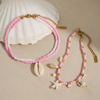 Dazan Nouveau INS Plaqué or 18 carats Acier inoxydable sans ternissement Style BOHO OCÉAN Coquillage Pierre naturelle Fait main Bracelet de cheville Bijoux de bikini