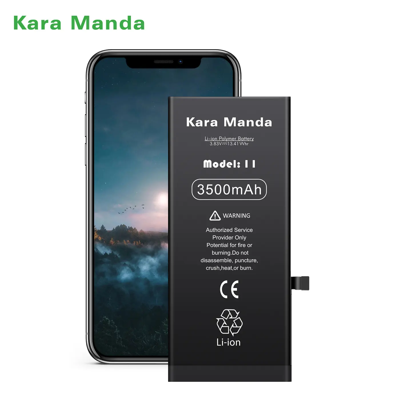 Baterias de reposição para celular Kara Manda 3110mAh 3550mAh Bateria de alta Capacidade para iPhone 11