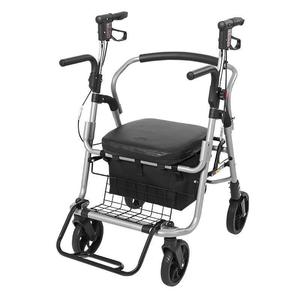 Carrito de compras plegable de cuatro ruedas para personas mayores con asiento y cesta, andador con ruedas - Product Image 1